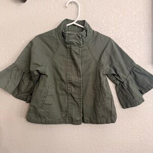 Crazy 8 Utility Jacket Girls 3T Olive Green Ruffle Bell Sleeves Stand